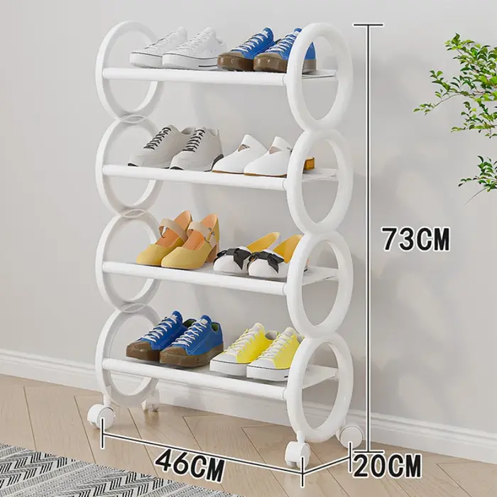 Étagère à chaussures rotative à 3/4 niveaux avec 360 ° Roues pivotantes et poignée annulaire mignonne – Organisateur