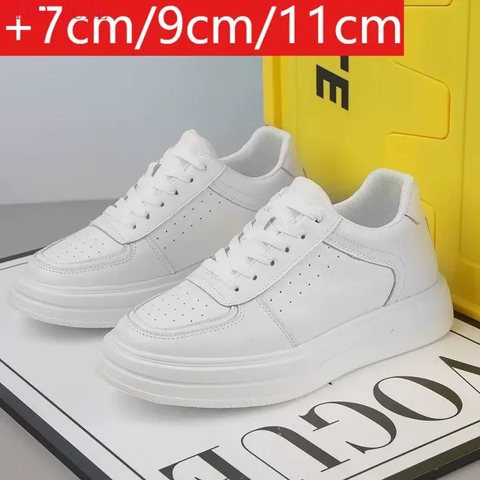 Chaussures De Sport en cuir blanc pour hommes, baskets rehaussantes invisibles De 10cm, grande taill