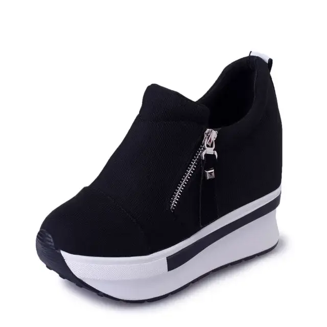 Baskets à plateforme confortables pour femmes, chaussures en toile, talons compensés, chaussures déc
