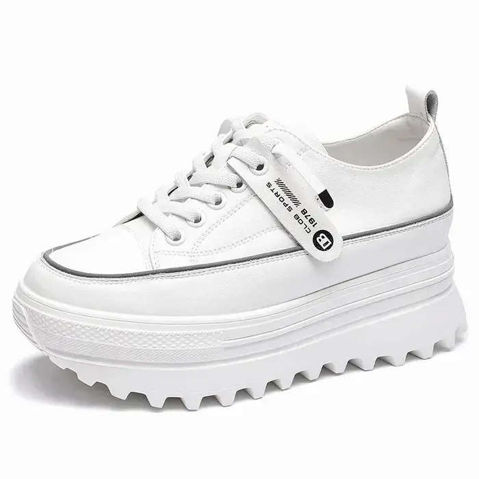 Fujin-Chaussures compensées à plateforme en cuir véritable
