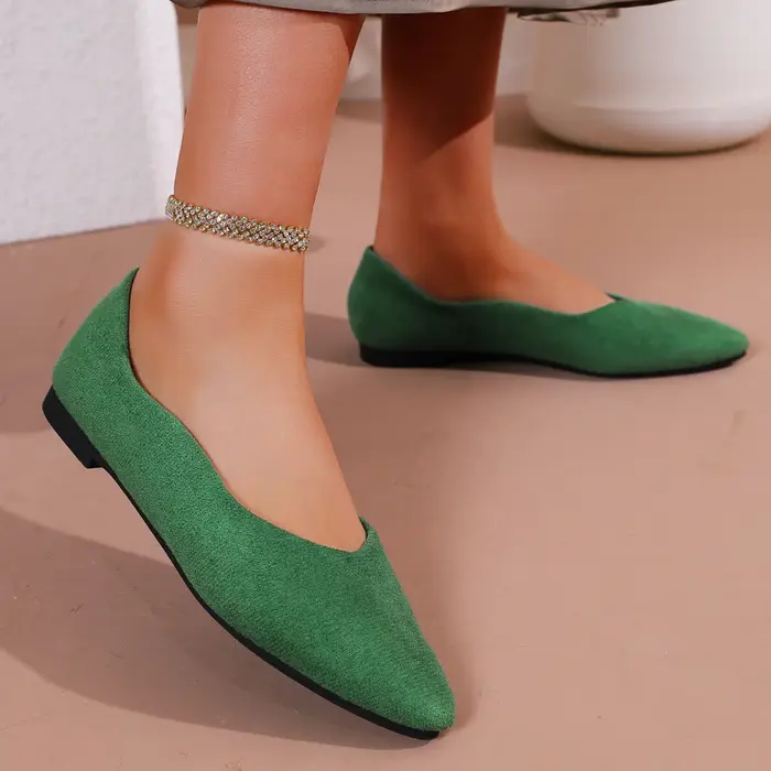 Chaussures plates pour femmes en daim vert printemps-automne