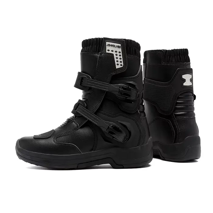 Bottes de moto en cuir imperméables pour hommes
