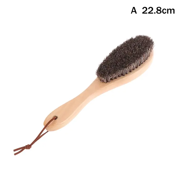 Brosse en crin de cheval, manche en bois, brosse pour vernis à chaussures, brosse de nettoyage du li