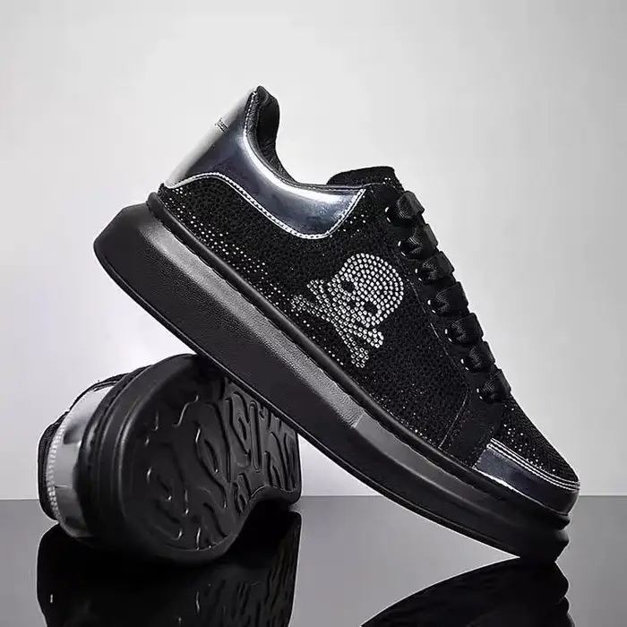 Baskets respirantes et décontractées pour hommes, chaussures de vulcanisation à fond épais avec stra