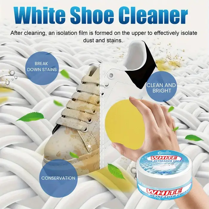 Crème Nettoyante et Rénovatrice pour Chaussures Blanches – Nettoyant et Redresseur de Brillance pour Baskets