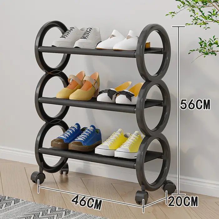 Étagère à chaussures rotative à 3/4 niveaux avec 360 ° Roues pivotantes et poignée annulaire mignonne – Organisateur