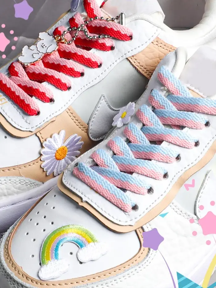 1 paire de lacets de couture de couleur plate pour baskets Macaron lacets de chaussure tissés creux