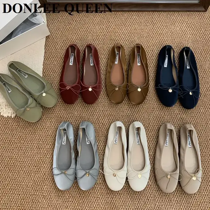 2025 nouvelle mode femmes appartements Ballet bout rond nœud papillon sans lacet ballerines chaussur