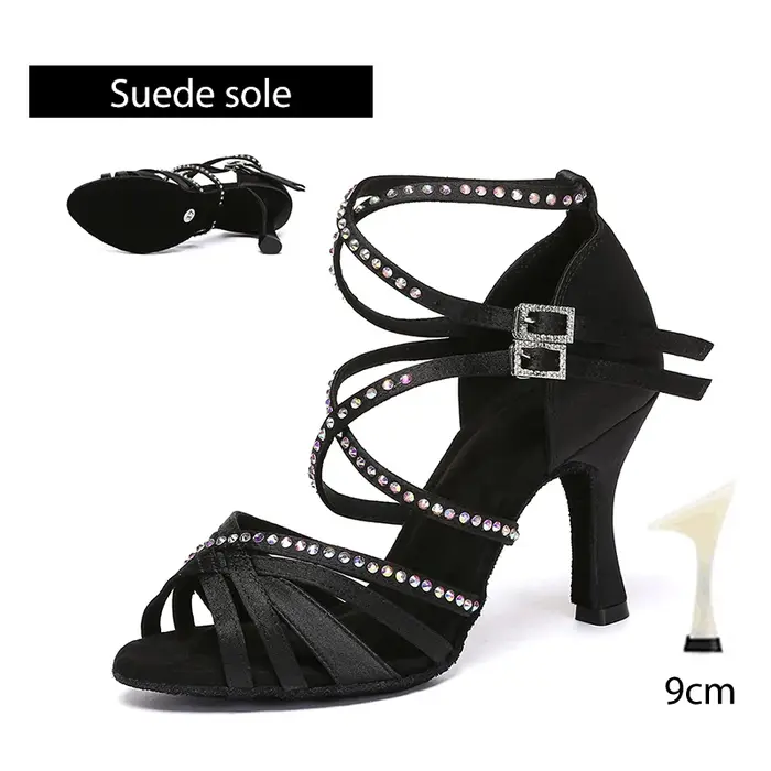 Chaussures de danse latine DKZSYIM pour femmes – Sandales de tango à strass