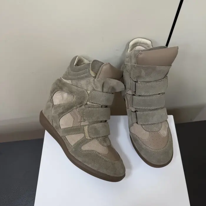 Baskets compensées en daim pour femme, montantes, à fermeture Velcro, avec talon compensé dissimulé