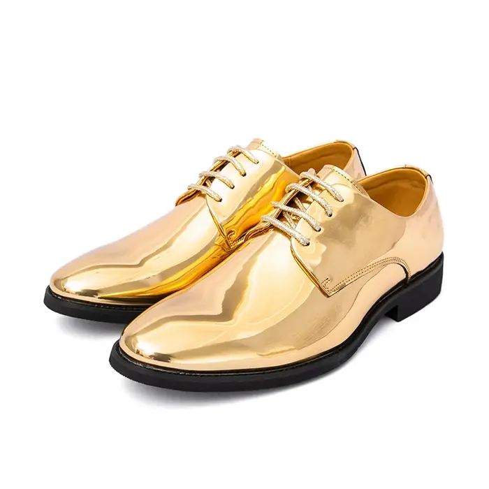 YEHENG Chaussures habillées métalliques brillantes pour hommes, en cuir verni à bout pointu, style O