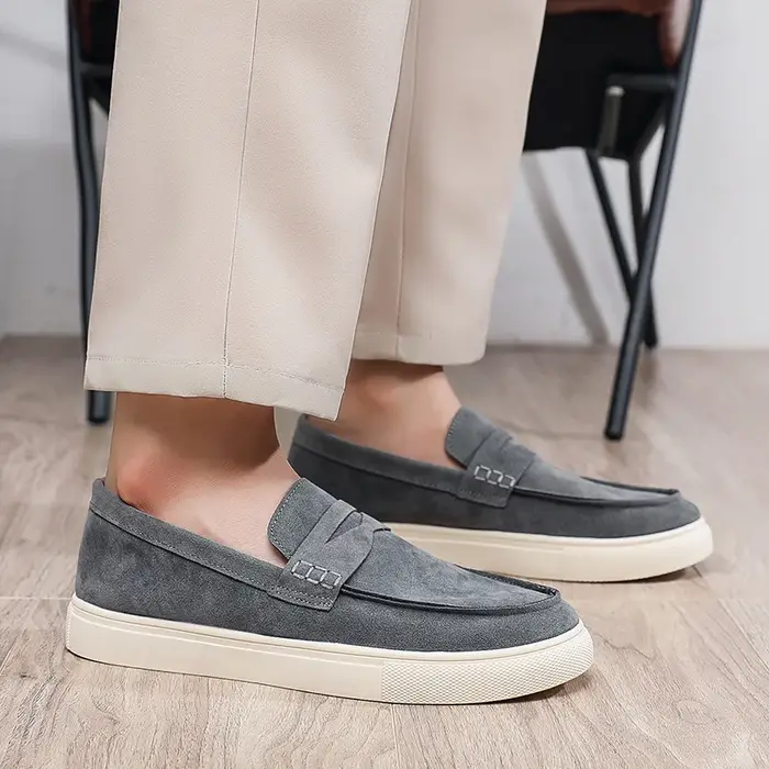 Printemps été marron daim mocassins hommes sans lacet