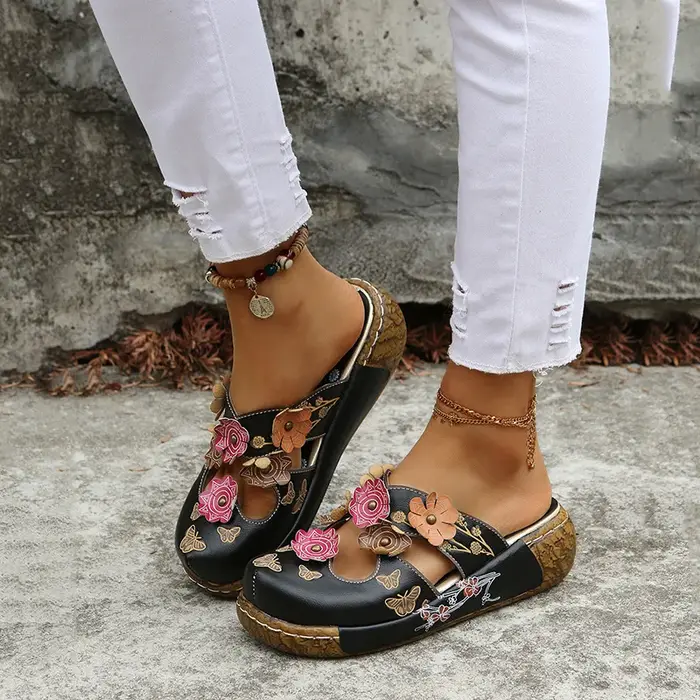 Sandales d'été ethniques à fleurs pour femmes
