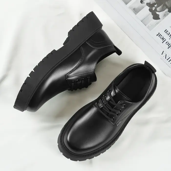 Chaussures à plateforme en cuir noir pour hommes, à lacets, semelle épaisse, chaussures décontractées formelles pour affaires, mariage, extérieur