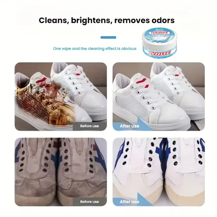 Crème Nettoyante et Rénovatrice pour Chaussures Blanches – Nettoyant et Redresseur de Brillance pour Baskets
