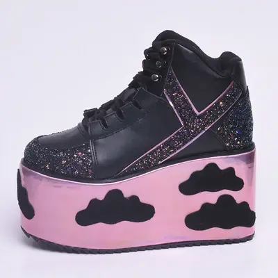 Chaussures compensées à lacets style punk pour femme, avec plateforme nuageuse colorée, bottines élé