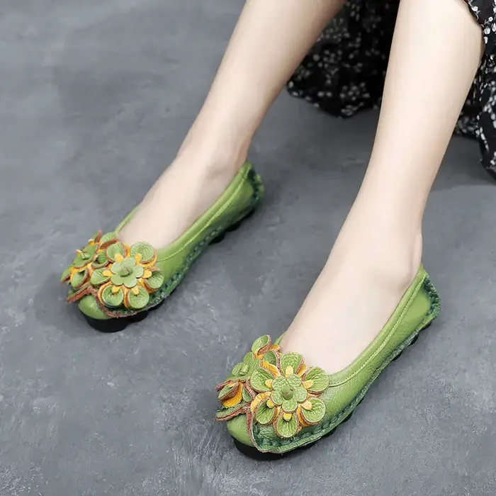 Mocassins Verts Antichoc en Cuir group pour Femme