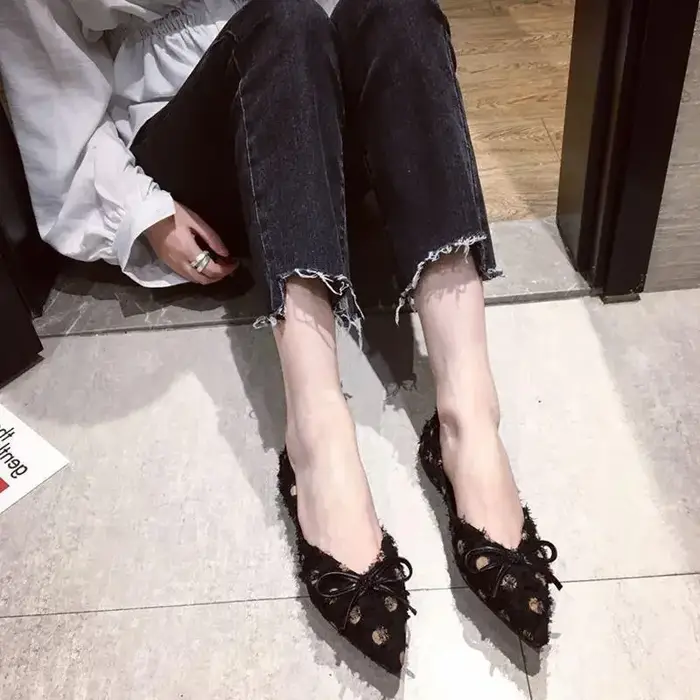 Chaussures pour dames avec nœud élégant fête bout pointu vacances jeune sans lacet printemps Style coréen Chic