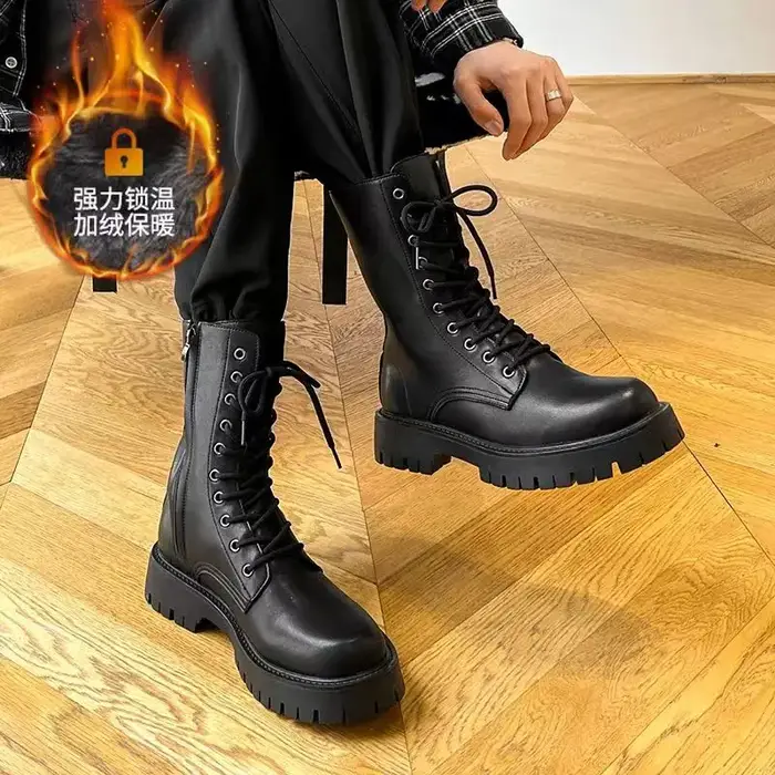 Homme En Cuir Véritable Bottes De Moto Mode Fête Robe de Nuit Noir Chaussures montantes