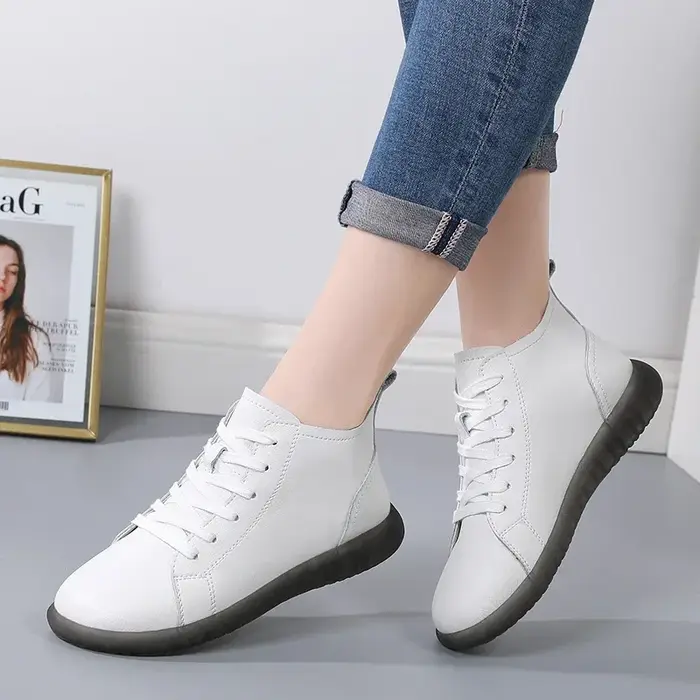 Chaussures décontractées imperméables en cuir véritable de haute qualité pour femmes