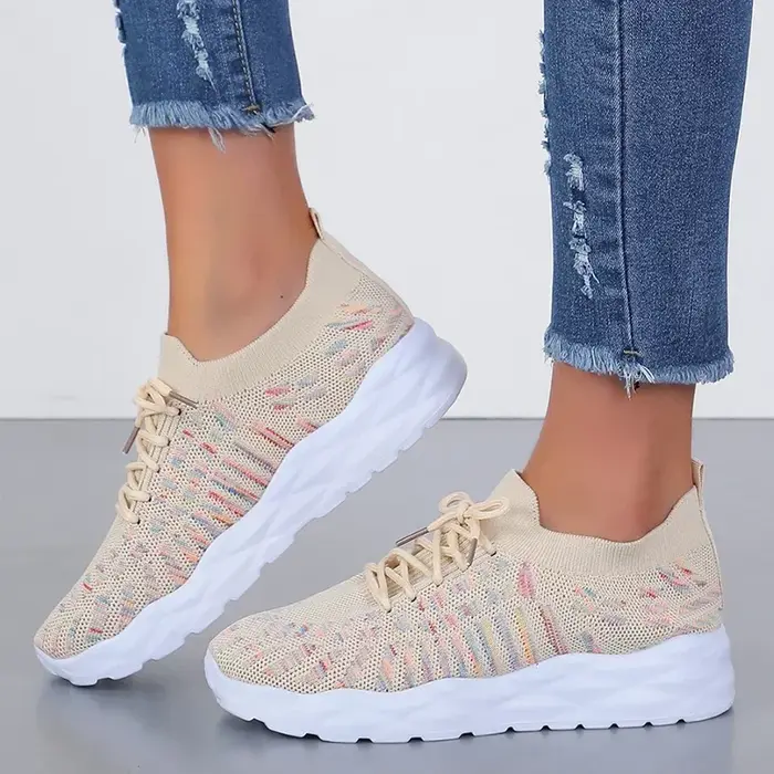 Baskets à plateforme tricotées de couleurs mélangées pour femmes, chaussures de sport décontractées 