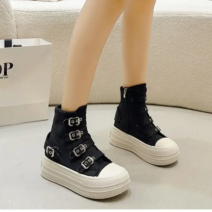 Femmes plate-forme toile chaussures en plein air Goth Punk polyvalent Sneaker boucle sangle concepti