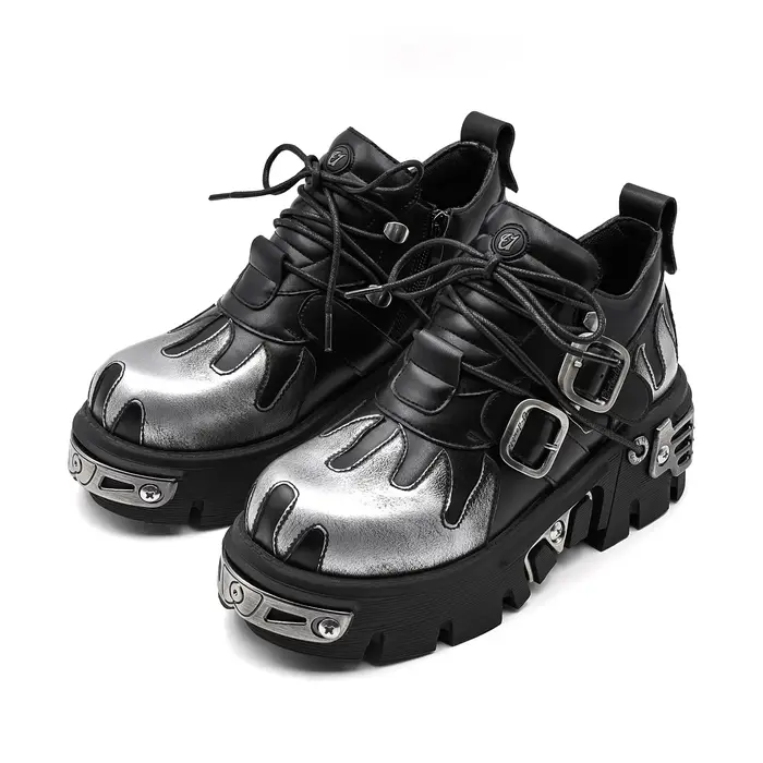 Chaussures de Couple Rock Vintage pour hommes et femmes, bottes rétro en cuir Punk foncé, Design de 