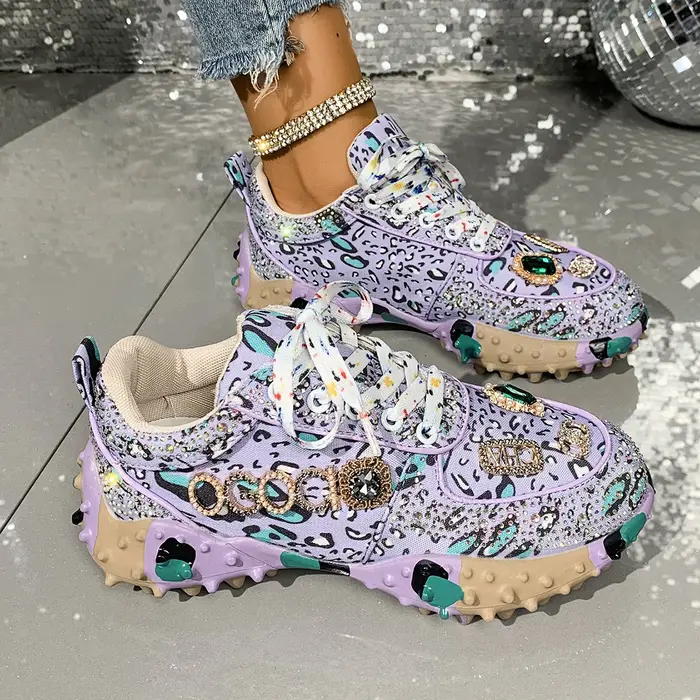 Femmes baskets chaussures de loisir à la mode strass luxe diamant chaussures femmes respirant Design