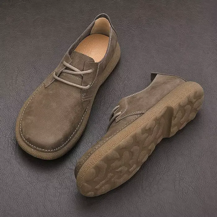 Chaussures décontractées vintage en daim pour hommes - Mocassins à enfiler avec semelle en caoutchouc souple