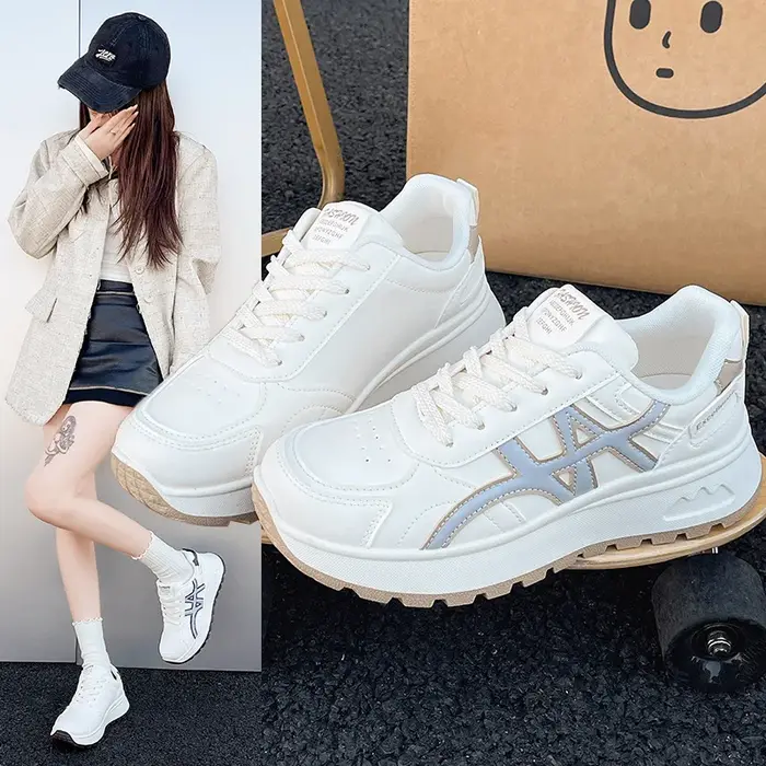 Chaussures de course pour femmes Printemps 2026 Style Campus Semelle Épaisse Décontractées à Lacets Polyvalentes Baskets à Talon Bas Antidérapantes Résistantes à l'Usure