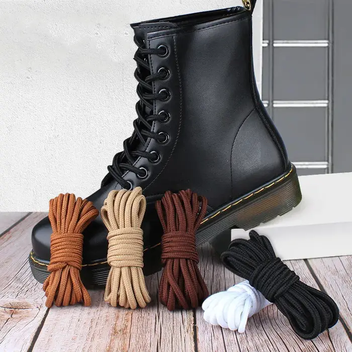 2 pièces/paire de lacets ronds en Polyester solide noir marron pour bottes Marten femmes hommes