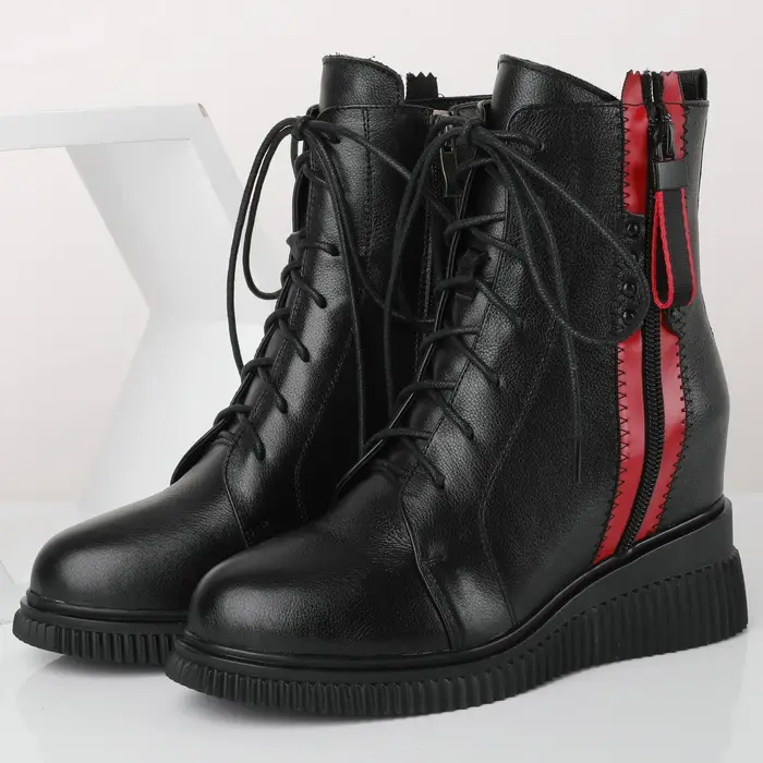 Baskets montantes épaisses en cuir véritable pour femme