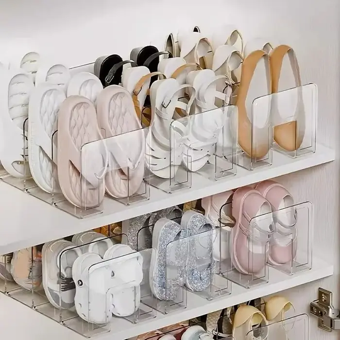 Range-chaussures vertical transparent en plastique à 4 compartiments grande capacité – Organisateur de chaussures autoportant pour un gain de place