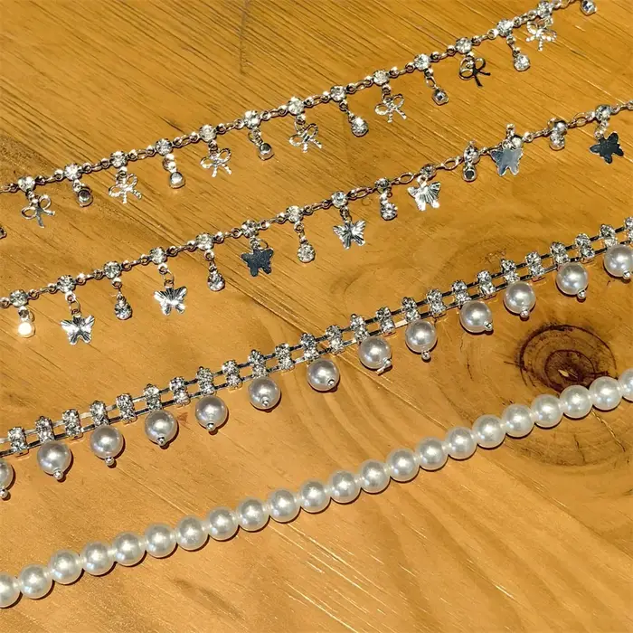 Chaîne de chaussures en métal strass étoiles coeurs nœud pendentif femmes