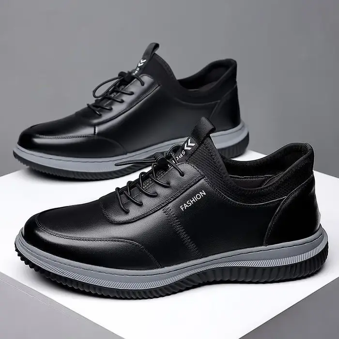 Chaussures de sport légères en cuir PU pour hommes, baskets respirantes pour hommes, à lacets, confortables, décontractées, course à pied, extérieur, nouveau