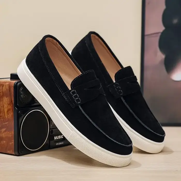 Printemps été marron daim mocassins hommes sans lacet mocassins souples chaussures plates respirante