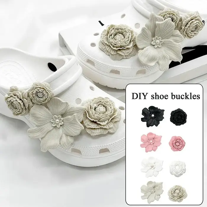 Ensemble de boucles de chaussures à trous de Bouquet blanc, accessoires de chaussures à fleurs 3D, breloques de décoration, boucles classiques en os pour pantoufles