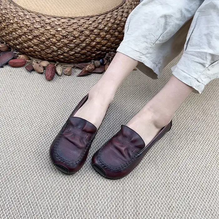 Birkuir rétro mocassins chaussures pour femmes sans lacet talons bas en cuir véritable luxe semelles