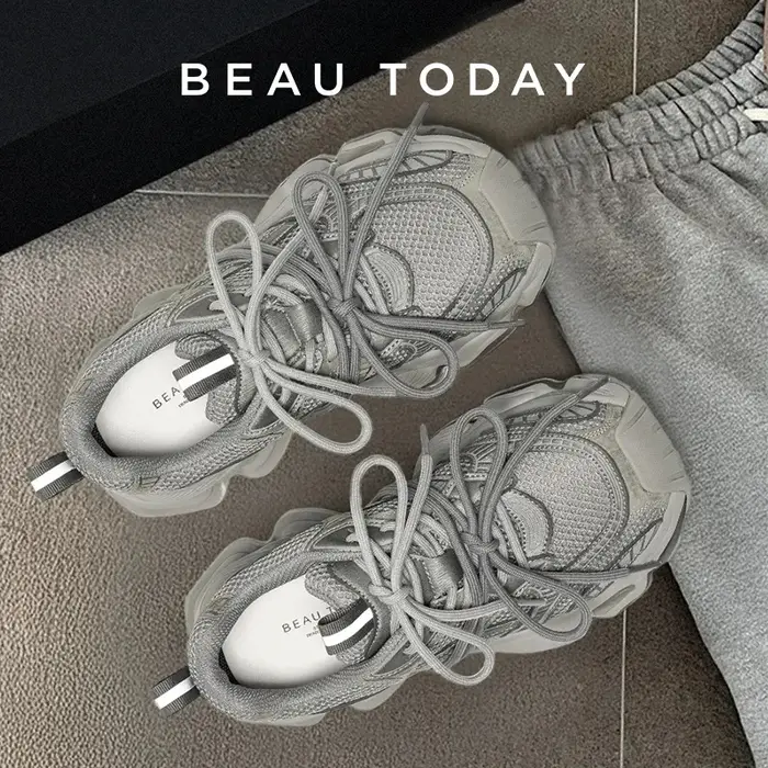 BEAUTODAY grosses baskets femmes en cuir synthétique maille bout rond à lacets sport formateurs dames Patchwork chaussures à la main 29A51