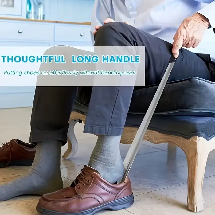 Chausse-pied en acier inoxydable à long manche ergonomique |   16,5 pouces/42 cm |   Chausse-pied en métal facile à saisir pour les personnes âgées