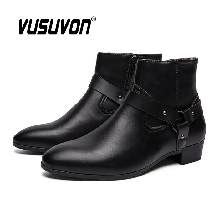 VUSUVON mode hommes printemps automne bout pointu hauteur augmenter Chelsea bottines Western haut chaussures décontractées en cuir PU