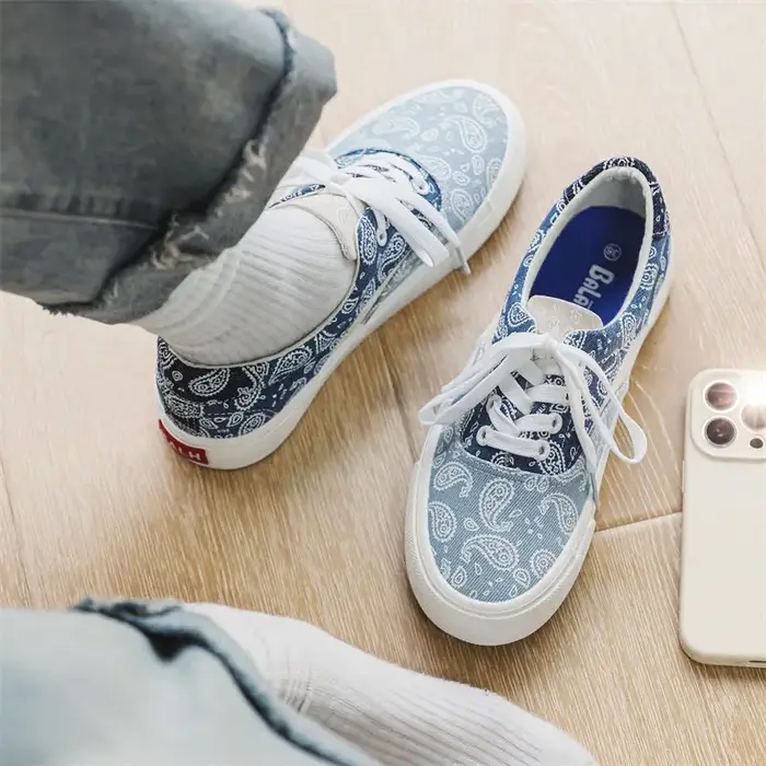 Filles bleu fleur toile baskets femme décontracté à lacets Tenis école étudiant