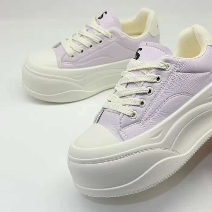 Baskets décontractées montantes en cuir violet clair à plateforme