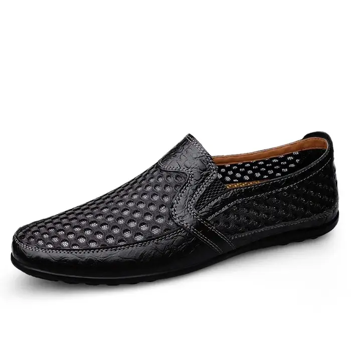 FUQIAO 2026 Nouvelles Chaussures Décontractées Homme Été Confortables en Maille Cuir Véritable Tendance Souples