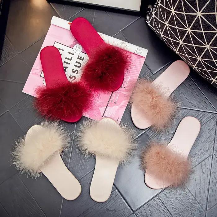Maogu-Pantoufles en Satin Rouge pour Femme