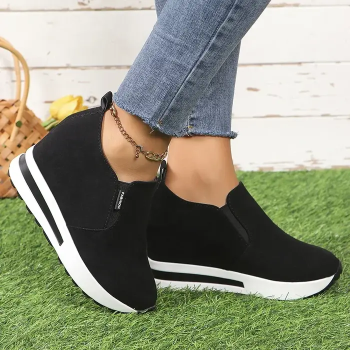 Femmes noires chaussures décontractées plate-forme compensée femmes mode baskets femmes chaussures d'été sans lacet mocassins vulcaniser chaussures