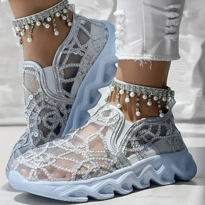Chaussures de sport en maille à paillettes pour femmes