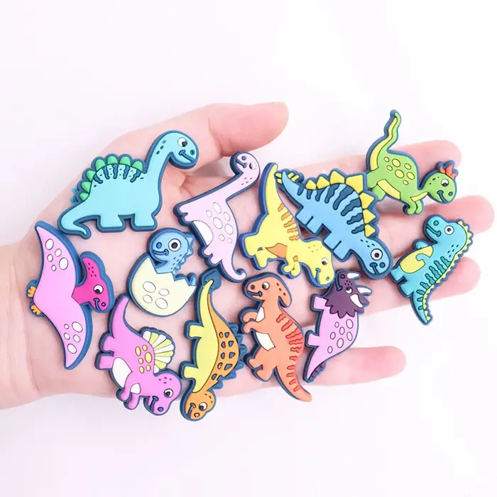 Breloques de chaussure de dinosaure de dessin animé, décorations de construction de chaussures migno