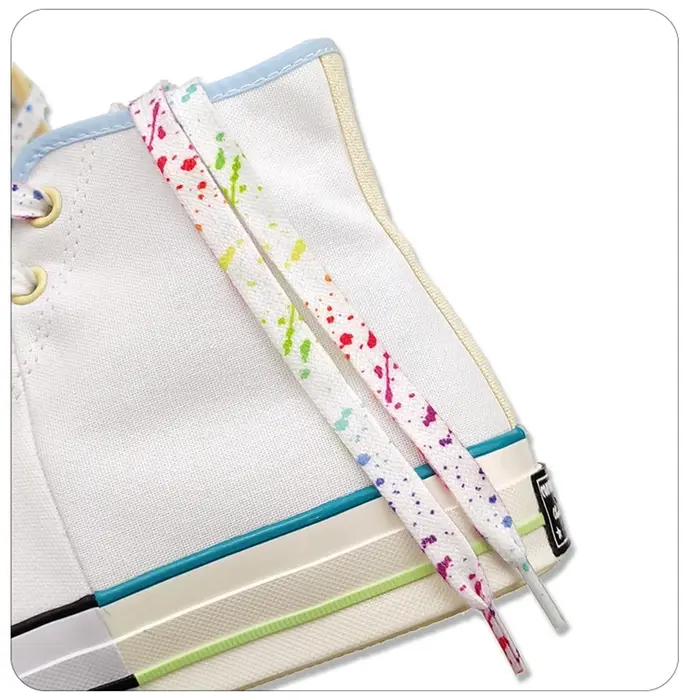 Lacets lumineux arc-en-ciel pour baskets, tissu de qualité, éclaboussures d'encre, mode, 0.8cm, plat