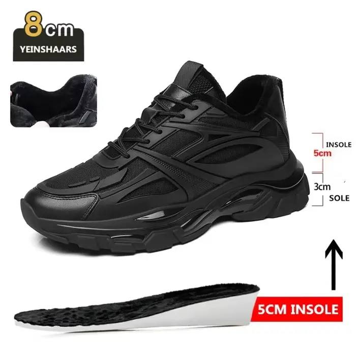 Hiver gros rehaussement baskets homme en cuir véritable maille ascenseur chaussures chaud semelle ép